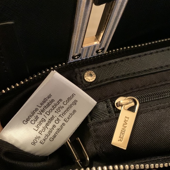 Danier Saffiano Leather Trapeze Style Black and White Handbag - Picture 13 of 13